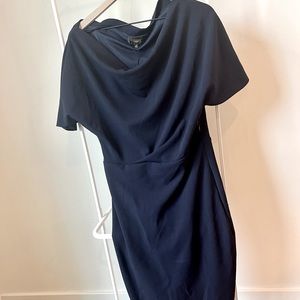 Off-Shoulder Sheath Dress - Navy Blue